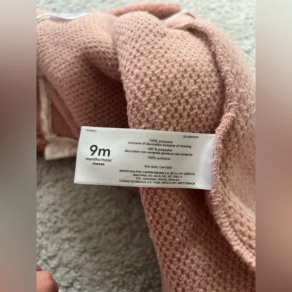 Carters Hooded One Piece Pink 9 Months - Picture 6 of 6